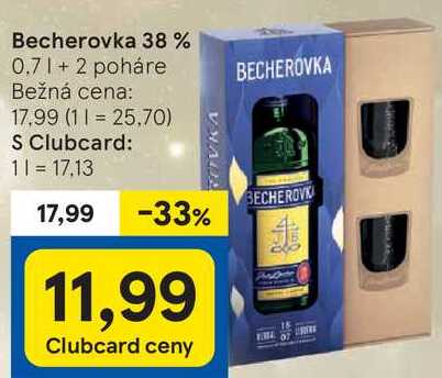 Becherovka 38 %, 0,7 l + 2 poháre