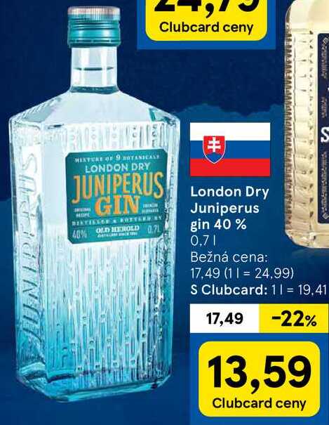 London Dry Juniperus gin 40 %, 0,7 l