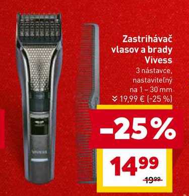 Zastrihávač vlasov a brady Vivess 3 nástavce, nastaviteľný na 1 - 30 mm