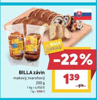 BILLA závin makový, tvarohový 200 g 