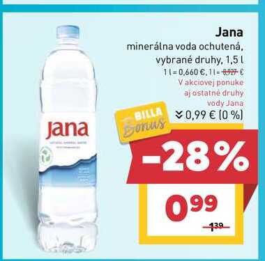 Jana minerálna voda ochutená, vybrané druhy, 1,5l