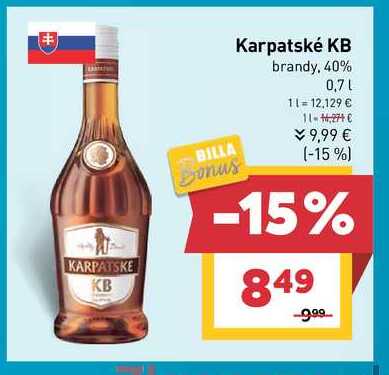 Karpatské KB brandy, 40% 0,7L 