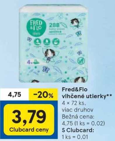 Fred&Flo vlhčené utierky, 4x 72 ks