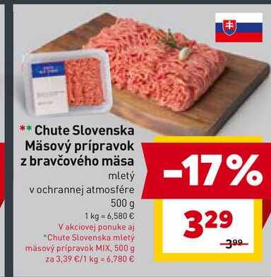 Chute Slovenska Mäsový prípravok z bravčového mäsa mletý v ochrannej atmosfére 500 g