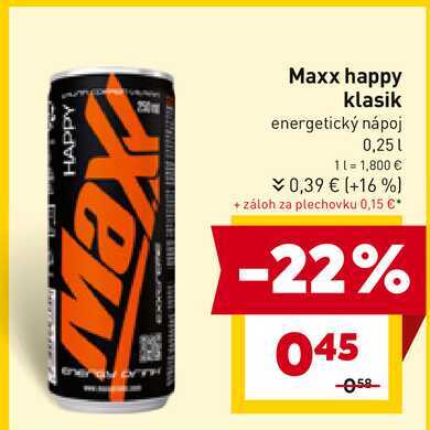 Maxx happy klasik energetický nápoj 0,25l