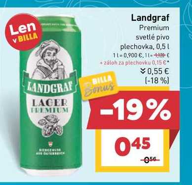 Landgraf Premium svetlé pivo plechovka, 0,5l