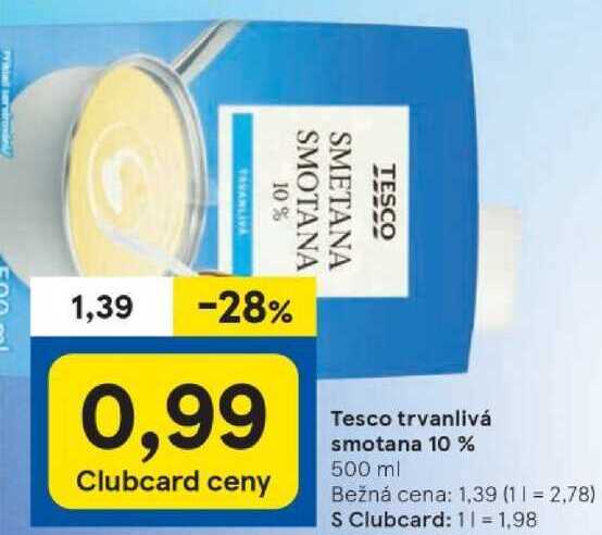 Tesco trvanlivá smotana 10%, 500 ml 