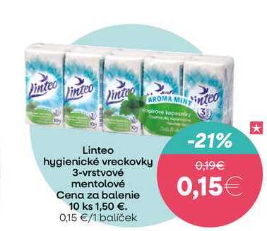 Linteo hygienické vreckovky 3-vrstvové mentolové 