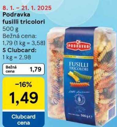 Podravka fusilli tricolori, 500 g