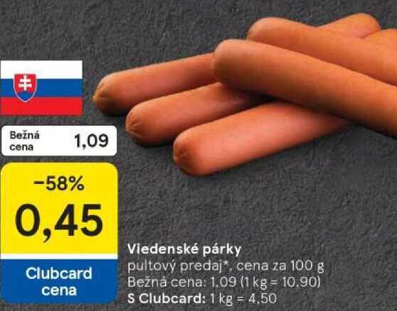 Viedenské párky, cena za 100 g 