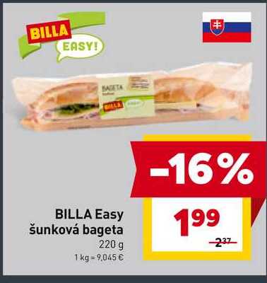 BILLA Easy šunková bageta 220 g 