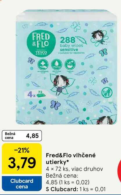 Fred&Flo vlhčené utierky, 4x 72 ks