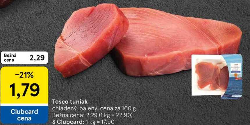 Tesco tuniak, cena za 100 g 