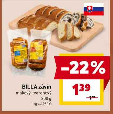 BILLA závin makový, tvarohový 200 g