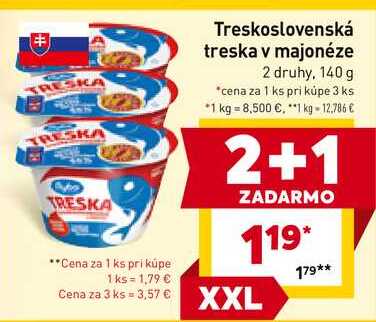 Treskoslovenská treska v majonéze 2 druhy, 140 g 