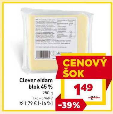 Clever eidam blok 45% 250 g 