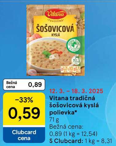 Vitana tradičná šošovicová kyslá polievka, 71 g