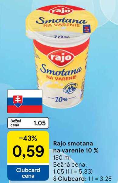 Rajo smotana na varenie 10 %, 180 ml 