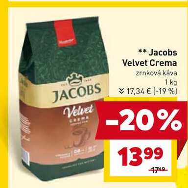 Jacobs Velvet Crema zrnková káva 1 kg 