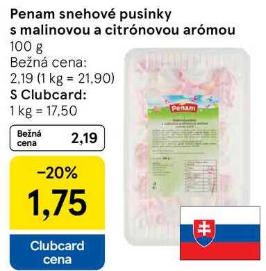 Penam snehové pusinky s malinovou a citrónovou arómou, 100 g 