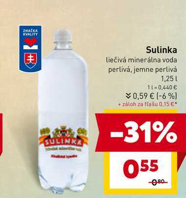 Sulinka liečivá minerálna voda perlivá, jemne perlivá 1,25l v akcii