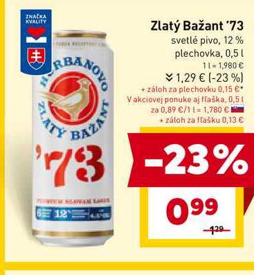 Zlatý Bažant '73 svetlé pivo, 12% plechovka, 0,5L