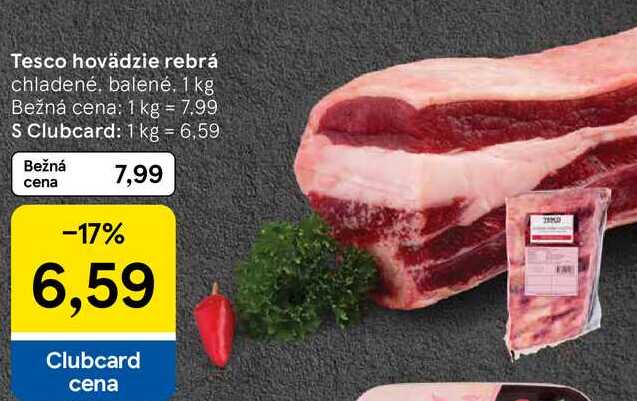 Tesco hovädzie rebrá, 1 klg