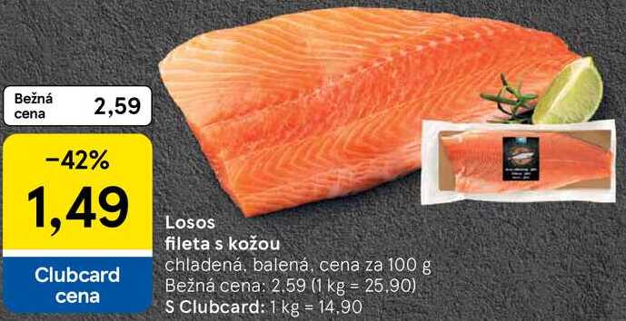 Losos fileta s kožou, cena za 100 g 