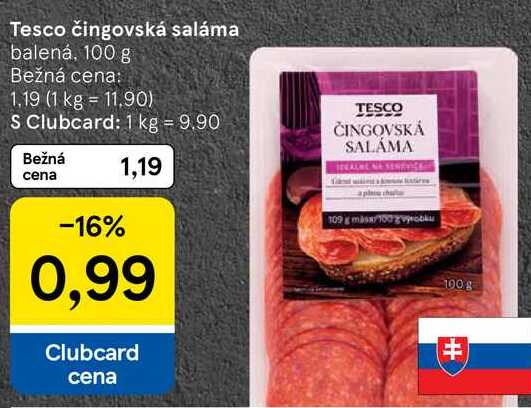 Tesco čingovská saláma, 100 g 