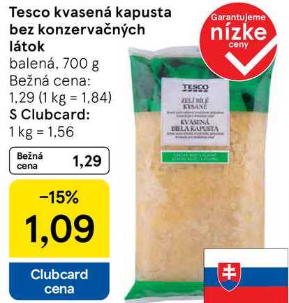 Tesco kvasená kapusta bez konzervačných látok, 700 g 