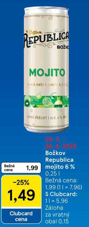 Božkov Republica mojito 6%, 0,25 l