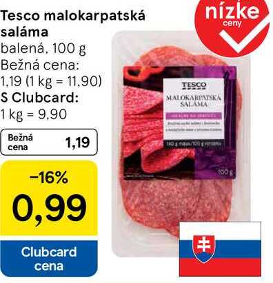 Tesco malokarpatská saláma, 100 g 