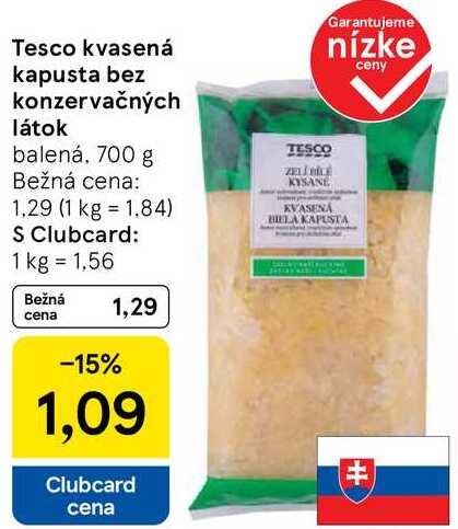 Tesco kvasená kapusta bez konzervačných látok, 700 g 