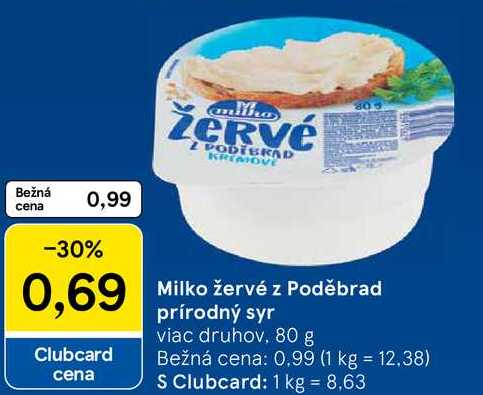 Milko žervé z Poděbrad prírodný syr, 80 g