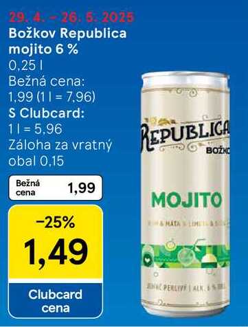 Božkov Republica mojito 6%, 0,25 l