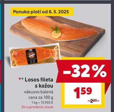 Losos fileta s kožou vákuovo balená cena za 100 g 