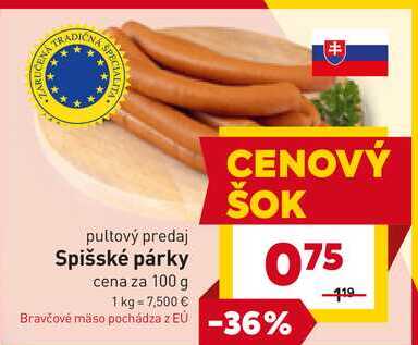 Spišské párky cena za 100 g