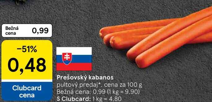 Prešovský kabanos, cena za 100 g 