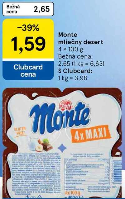 Monte mliečny dezert, 4x 100 g
