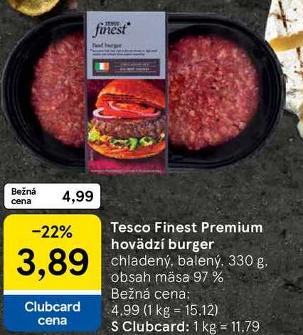 Tesco Finest Premium hovädzí burger, 330 g