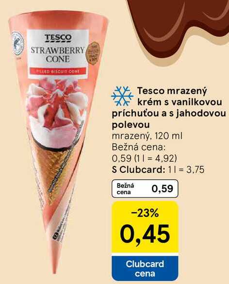 Tesco mrazený krém s vanilkovou príchuťou a s jahodovou polevou, 120 ml 