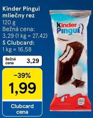 Kinder Pingui mliečny rez, 120 g