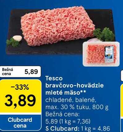 Tesco bravčovo-hovädzie mleté mäso, 800 g