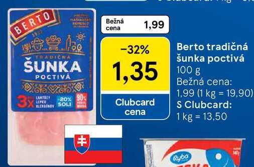 Berto tradičná šunka poctivá, 100 g 