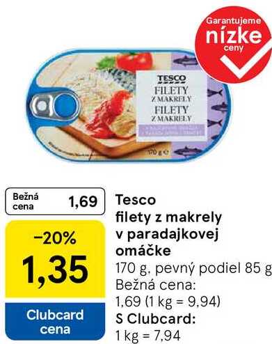 Tesco filety z makrely v paradajkovej omáčke, 170 g