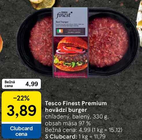 Tesco Finest Premium hovädzí burger, 330 g