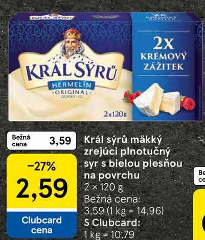 Král sýrů mäkký zrejúci plnotučný syr s bielou plesňou na povrchu, 2x 120 g
