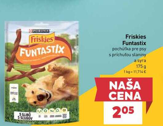 Friskies Funtastix pochúťka pre psy s príchuťou slaniny a syra 175g 