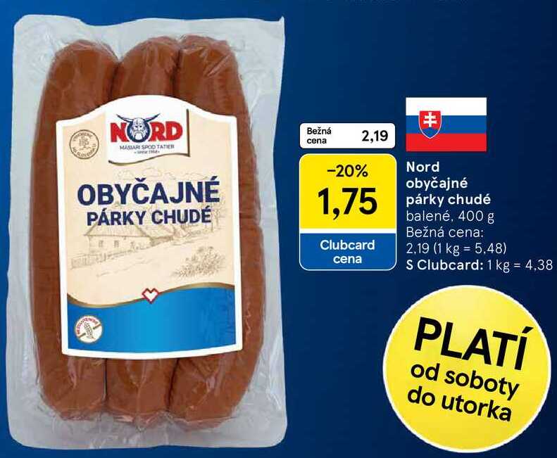 Nord obyčajné párky chudé, 400 g
