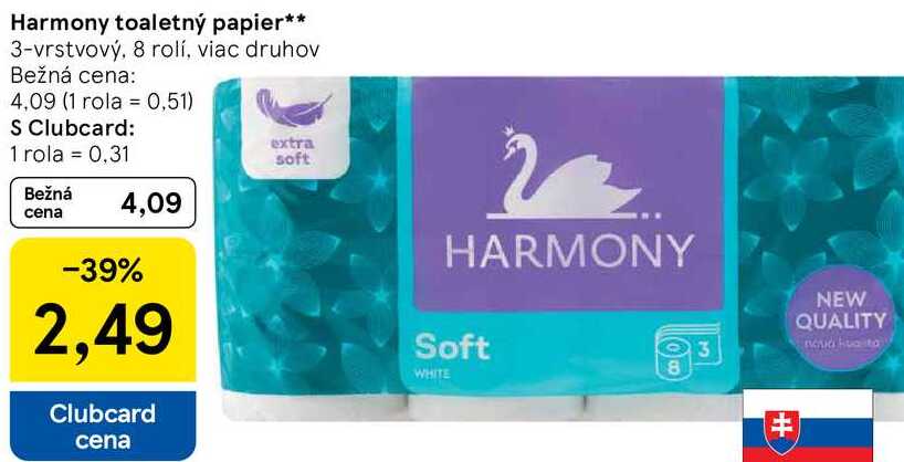 Harmony toaletný papier, 8 rolí